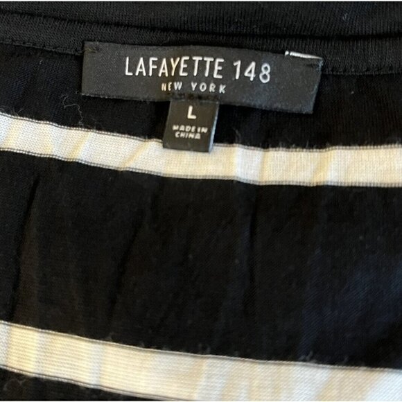 LAFAYETTE 148 Black White Striped Rayon Short Sleeve Scoop Neck T-Shirt Top - Picture 4 of 6